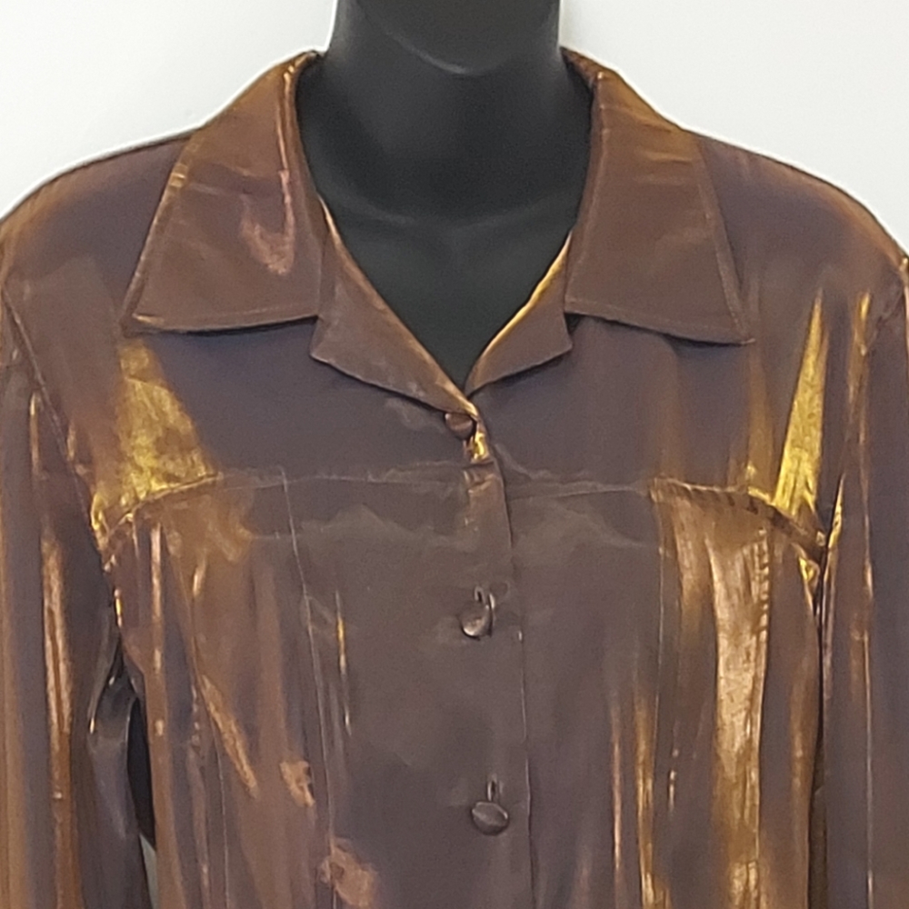 Oblique Brand Bronze Blouse with Laced Back, Size 12 - Picture 3 of 16
